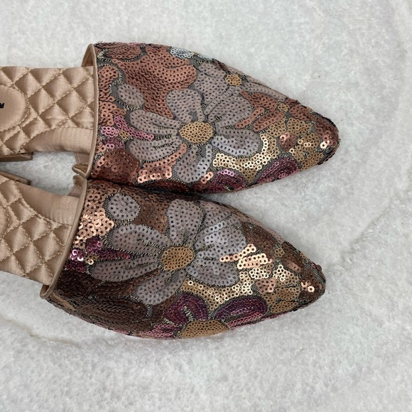 Birdies The Dove Pink Petal Sequin Slides Shoes Flats Women’s Size 8.5 EUC - Picture 2 of 12